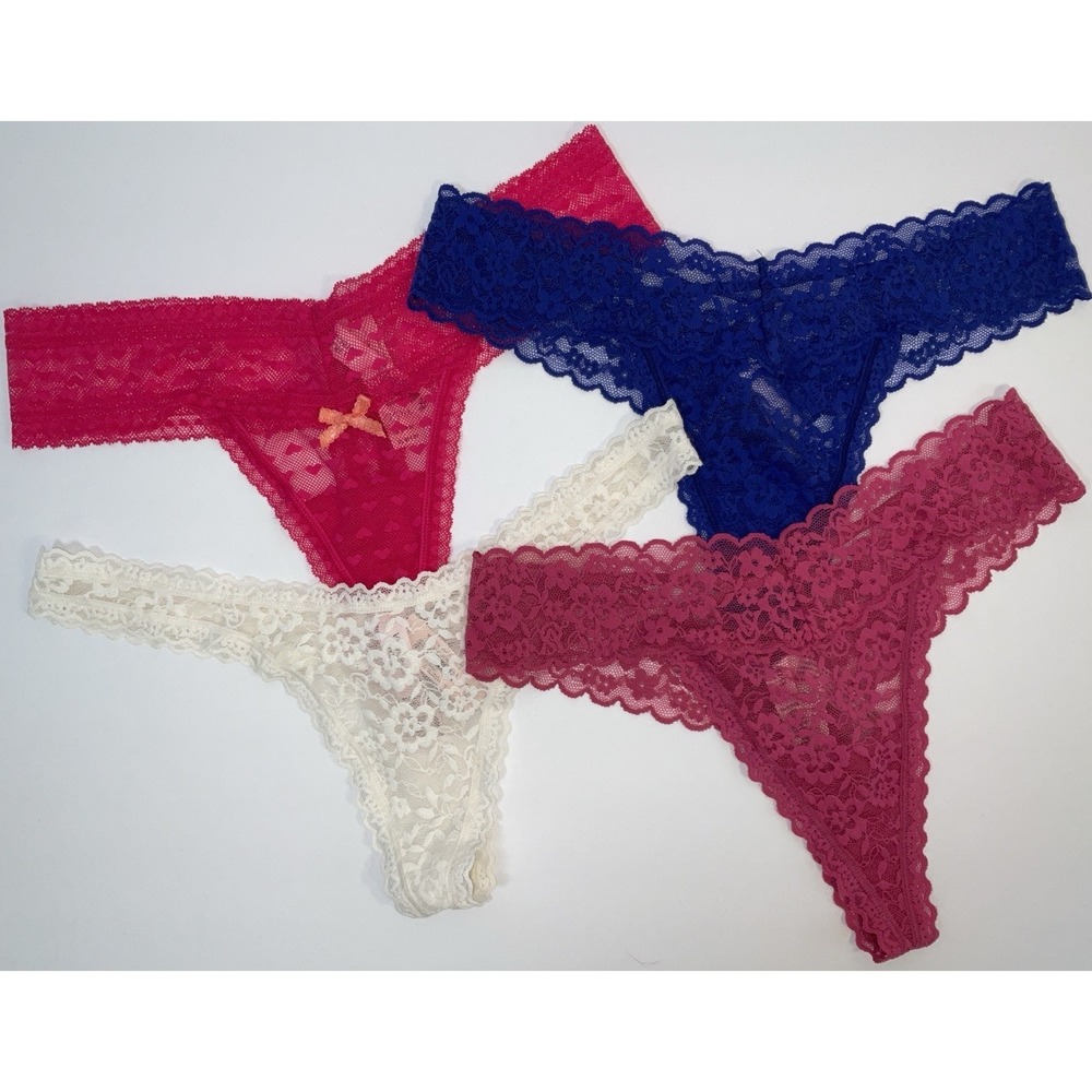 NWT Lot 4 Pairs Victoria's Secret Thong String Lace Panties Underwear - Medium
